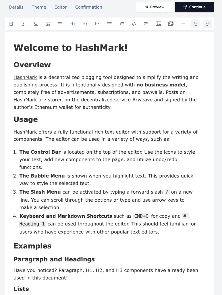 Hashmark Editor